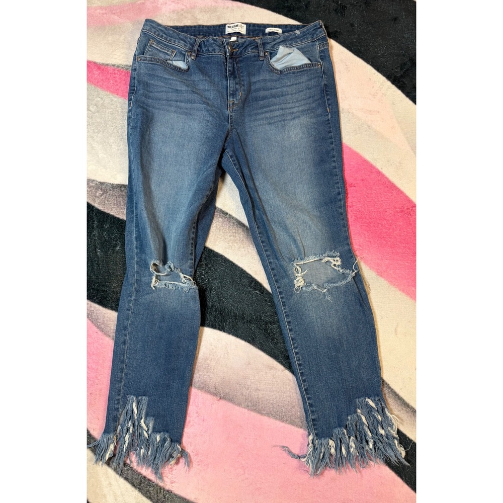 William Rast Ankle Skinny Jeans Distressed Fringe Hem Medium Wash Denim Size 32